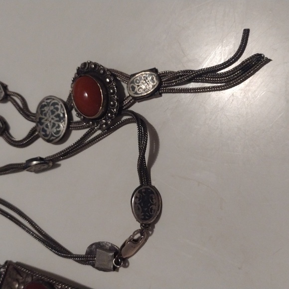 Antique Art Deco Turkish Snake Chain Heavy Silver Metal Necklace Bracelet Set - Picture 15 of 16